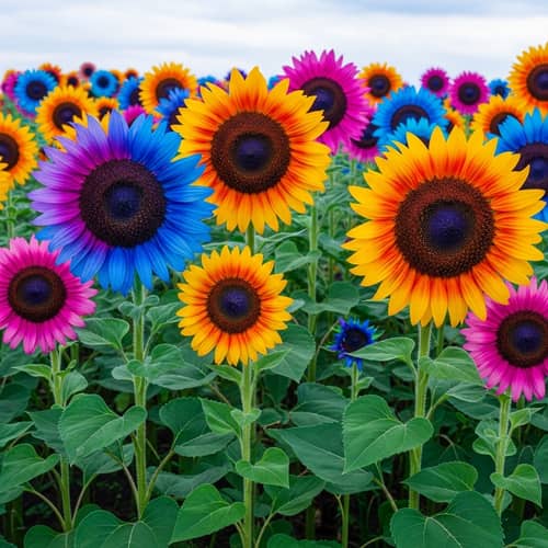 Colorful Sunflowers: An Abstract Nature Spectacle