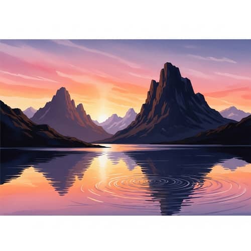 Stunning Sunset Over Mountains - Watercolor Art
