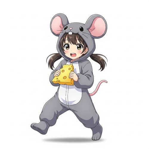 Anime Girl in Mouse Costume Holding Cheese - Anime Style