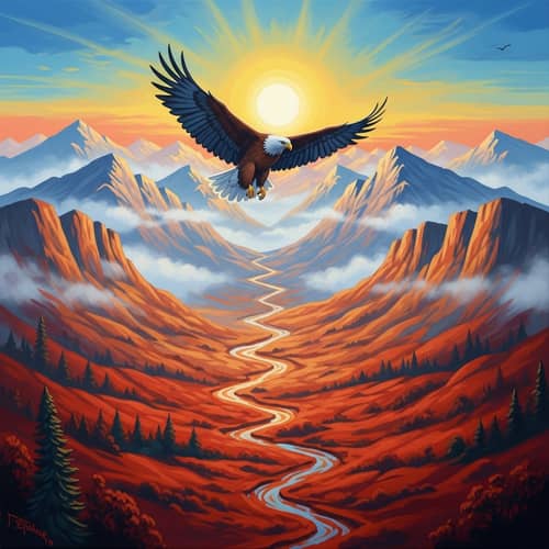 Majestic Eagle Soaring Over Mountain Valley Painting