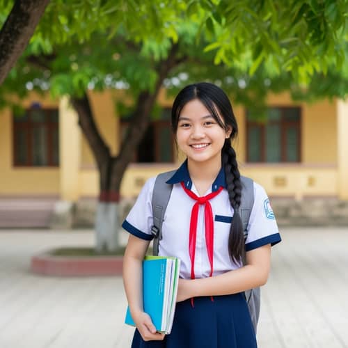 Vietnamese Eighth-Grade Girl in School Uniform with Bright Smile