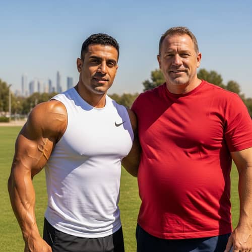 Men with Large Pecs and Bellies in Park | Diverse Physique Contrast