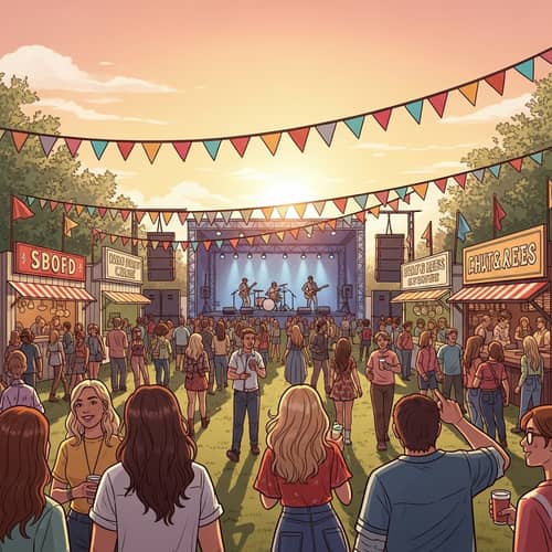 Vibrant Festival Scene with Cultural Diversity and Live Music