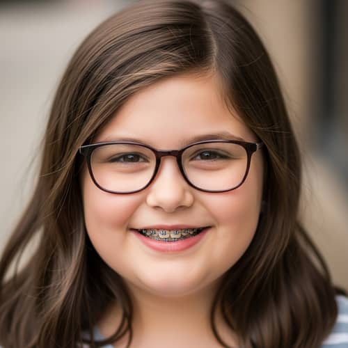 Charming Girl with Glasses and Braces | Pretty Brown Hair