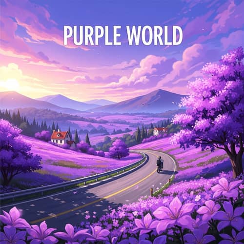 Vibrant 'Purple World' Landscape with Meandering Road
