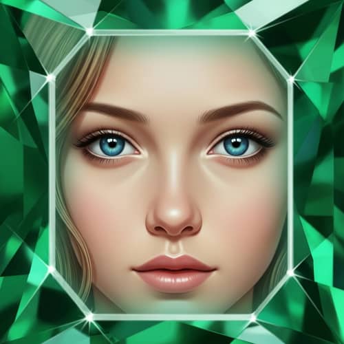 Lush Emerald Portrait of Young Woman with Striking Blue Eyes