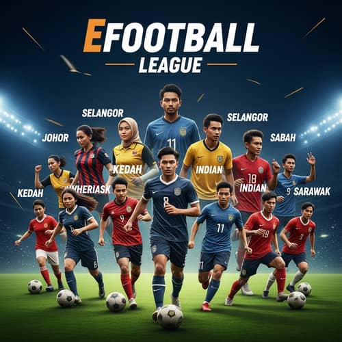 Malaysian Football League Poster with Diverse Players for Efootball League