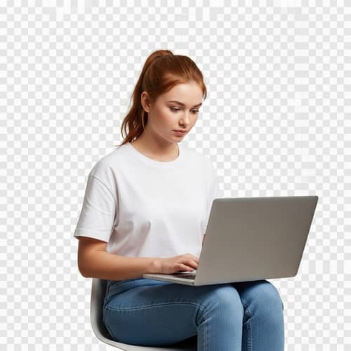 Dedicated Student with Red Hair Studying on Laptop