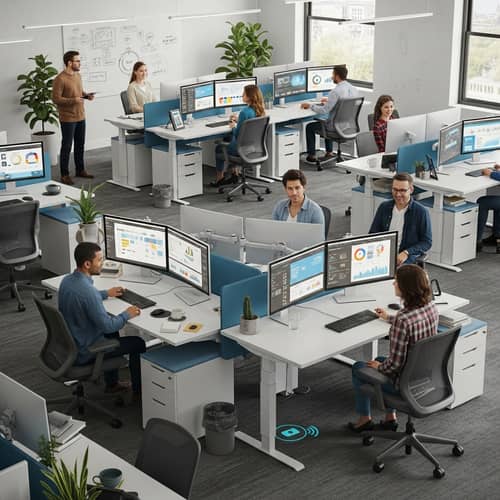 Efficient & High-Tech Workspace with Diverse Team | Collaborative Office Design