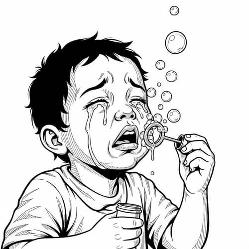 Comic-Inspired Black and White Illustration Depicting a Child's Grief
