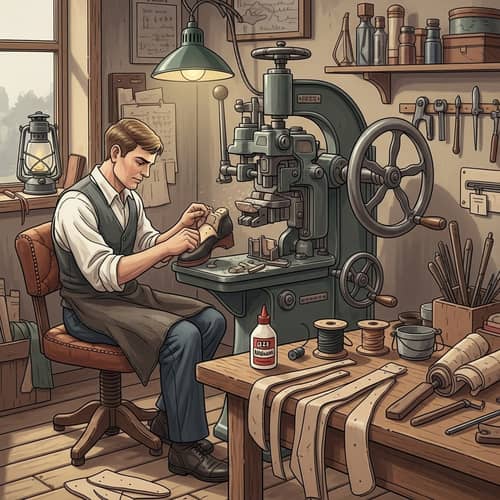 Old-Fashioned Cobbler's Workshop: Engineering Footwear Lasting Machine