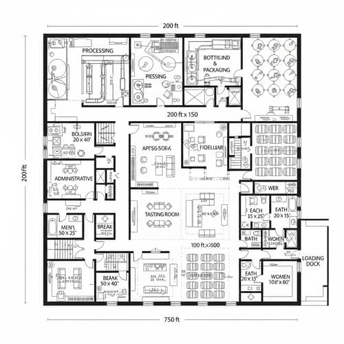 Black and White Wine Production Factory Floor Plan