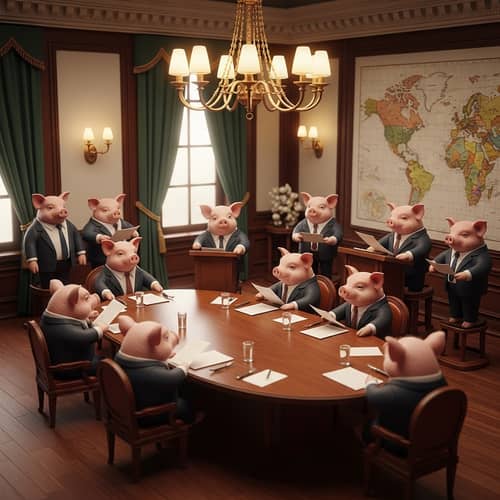 Miniature Pig Government Meeting | Unique and Whimsical Scene