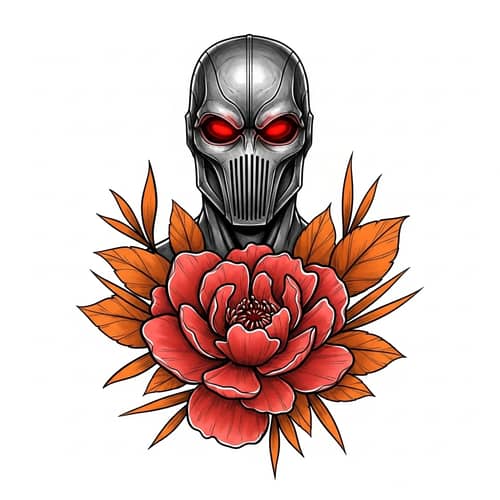 Realism Style Predator Tattoo Design with Glowing Eye Sockets
