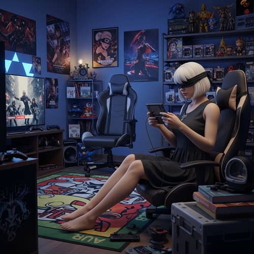 2B from NieR Automata Gaming Scene | Cozy Room Setup