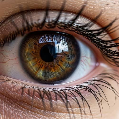 Detailed Close-Up of Eye with Individual Eyelashes and Reflections