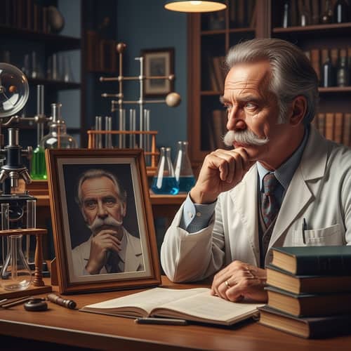 Vintage Scientist Contemplates Legacy in Study Room