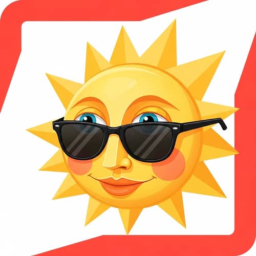 Geometric Sunglasses Icon | Red & Orange Stylized Sun