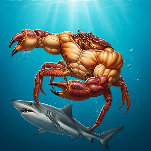 Muscular Crab vs. Slim Shark Battle - Exciting Underwater Fight