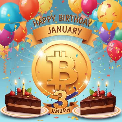 Bitcoin's Birthday Illustration | January 3 Celebration