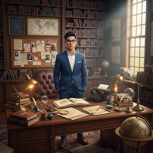 Young Asian Teenager in Dark Blue Suit | Mystery-Solving Room