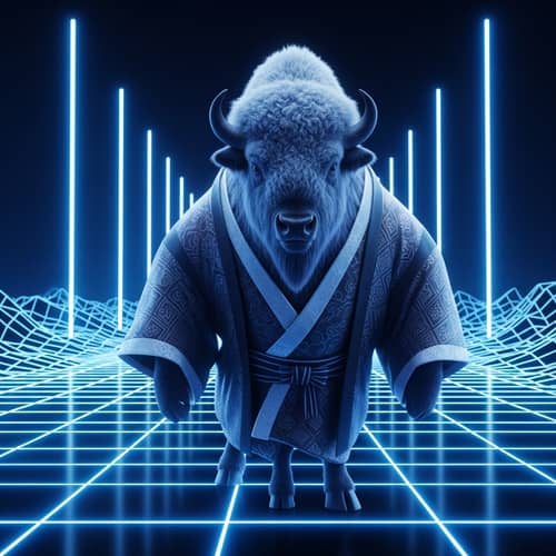 Robust Bison in Kimono: Futuristic Cyberpunk Scene