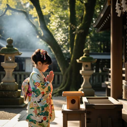 Japanese Shichi-Go-San Festival: Child in Traditional Attire at Shrine