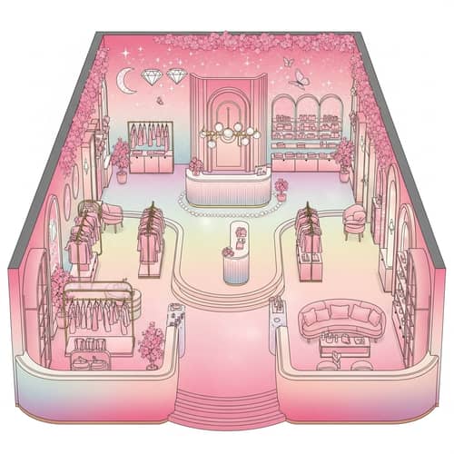 Luxurious Mermaid-Inspired Clothing Store Layout with Peach-Pink Ombre Effect