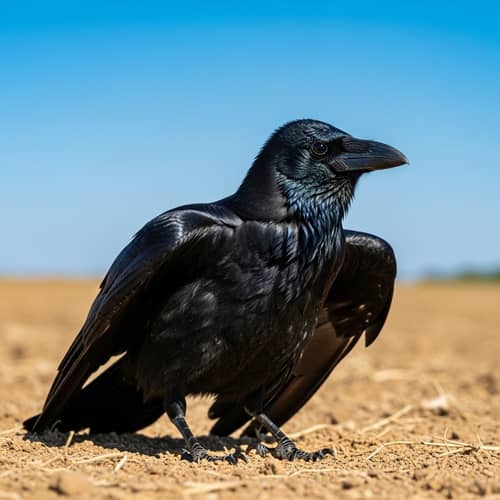 Resilient Crow Seeking Water in Arid Field