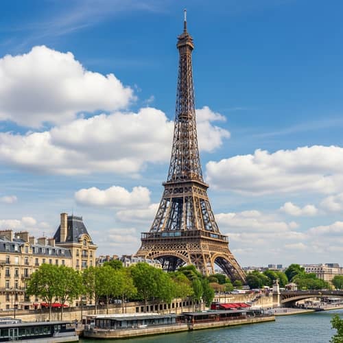 Eiffel Tower in Paris | Stunning Bronze Lattice Tower in Azure Sky