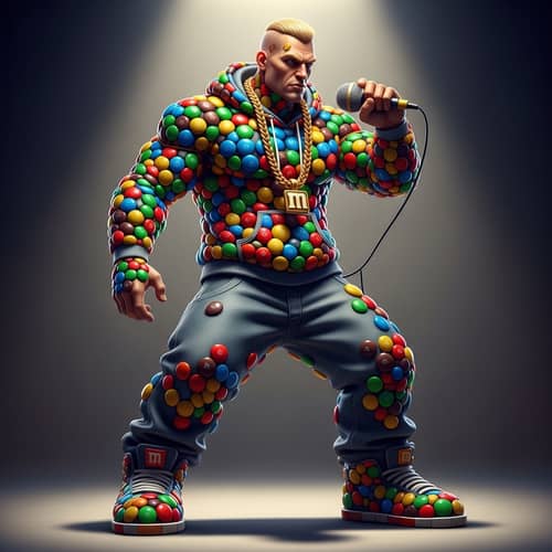 Colorful Candy-Coated Rapper: Unique Hip-Hop Performance