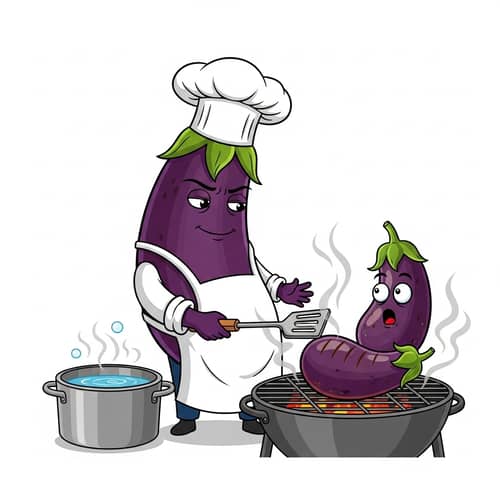 Eggplant Chef Cooking Another Eggplant Delightfully