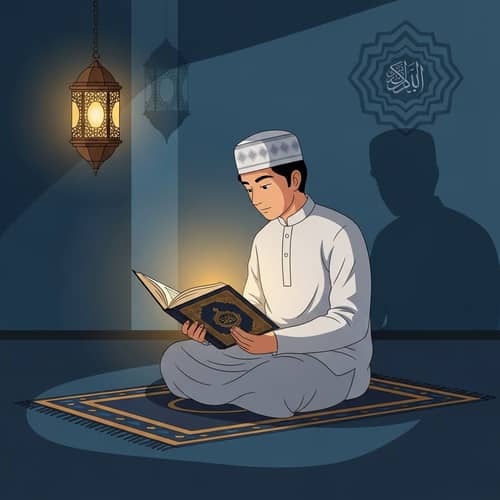 Peaceful Image of a Muslim Reading the Quran