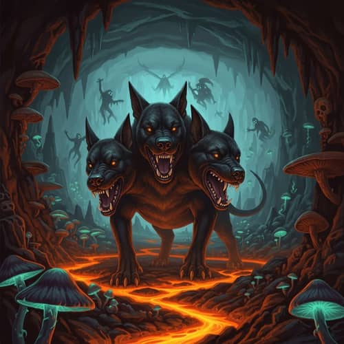 Cerberus: Guardian of Underworld Realm - Mythical Scene