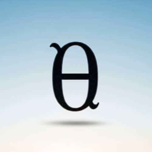Bold Theta Greek Letter on Light Blue Background