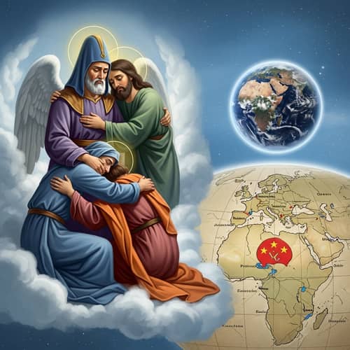 Celestial Meeting of Historical and Religious Figures on Earth