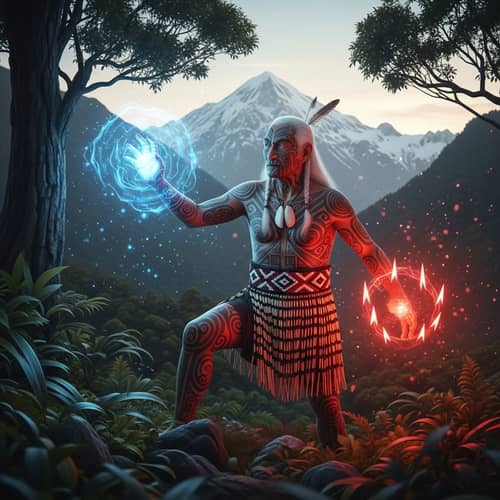 Elderly Maori Tohunga Priest in New Zealand Forest - Spiritual Scene