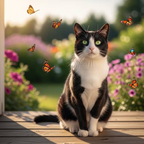 Graceful Domestic Shorthair Cat in Monochrome Art Setting