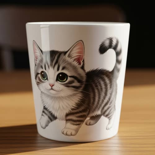 Cute Cat Illustration on White Ceramic Cup | Adorable Design