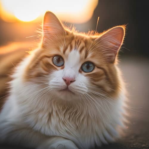 Fluffy Orange and White Cat Lounging Lazily - Wide-Eyed Cat