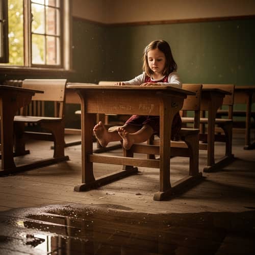 Nostalgic Classroom Scene with a Young Girl