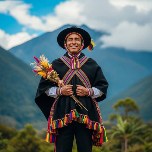 Ecuadorian Man in Traditional Clothing | Andean Mountains Backdrop