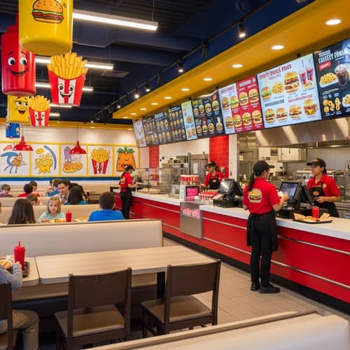 Family-Friendly Burger-Themed Restaurant | Comfortable Seating, Vibrant Colors