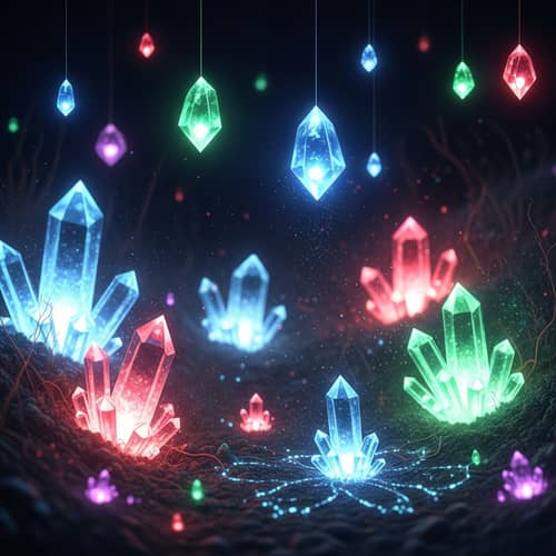 Ethereal Crystals Sparkling in Ruby Red, Sapphire Blue & Emerald Green