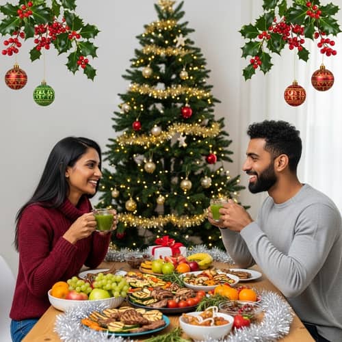 Festive Healthy Eating Celebration with Fresh Fruits & Grilled Vegetables