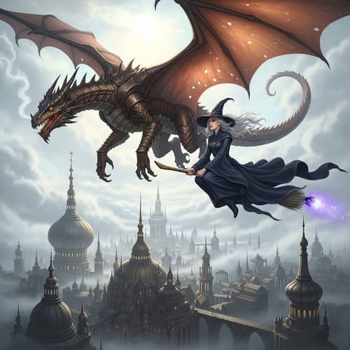 Tairn and Andranna Soaring Over Bagasth | Fantasy Art