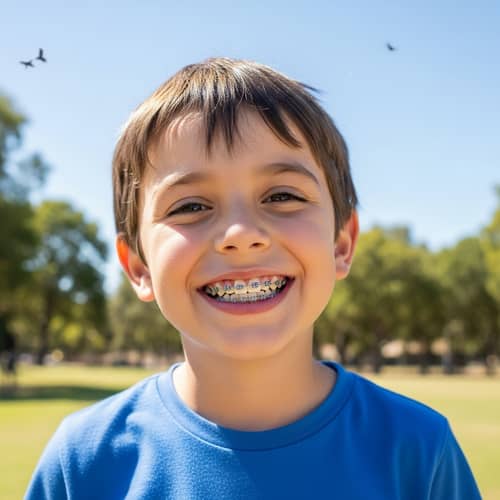Smiling Timmy with Metallic Braces | Joyful Youth Scene