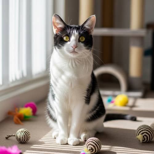 Adorable Black and White Cat | Happy and Playful Indoor Kitty