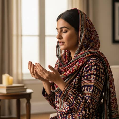 South Asian Woman Making Dua | Religious Act of Offering Prayer