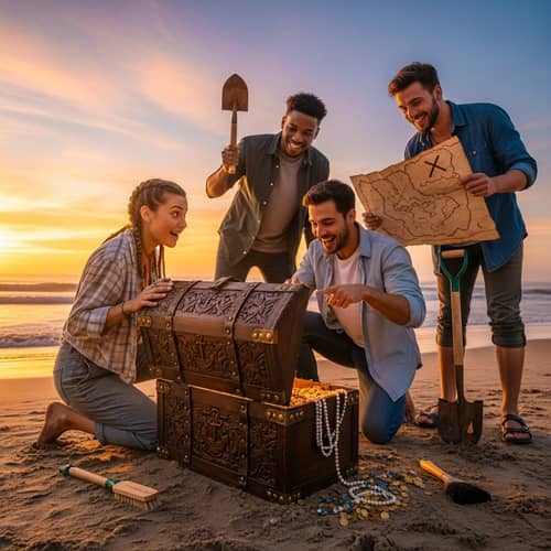 Four Friends Discovering a Treasure
